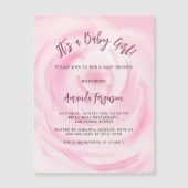 ソフトピンクのフローラガールラグジュアリーベビーシャワー マグネット招待状 (正面)
