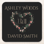 ソフトピンクのフローラハート日付コースターを保存 スクエアペーパーコースター (正面)