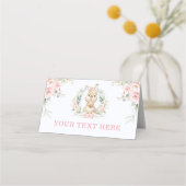 ソフトピンクのフローラバニーラビットベビーガールフードテント プレイスカード (正面)