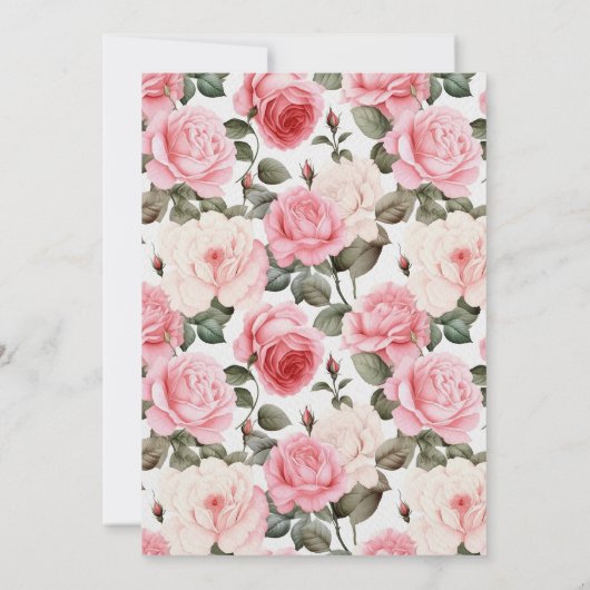 ソフトピンクのフローラ水色テディガール赤ちゃんシャワー 招待状 (裏面)