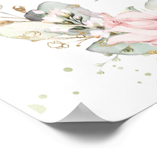 ソフトピンクのフローラ緑の赤ちゃんシャワーへようこそ ポスター (角)