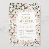 ソフトピンクのベビーシャワー 招待状 (正面/裏面)