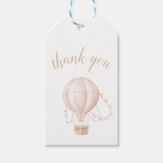 ソフトピンクのホットエアバルーンベビーシャワーギフトラベル ギフトタグ (正面)