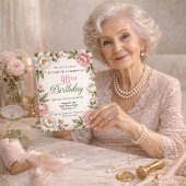 ソフトピンクのマグノリアと芍薬の90歳の誕生日  招待状