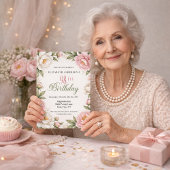 ソフトピンクのマグノリアと芍薬の98歳の誕生日 招待状