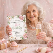 ソフトピンクのマグノリアと芍薬の99歳の誕生日  招待状