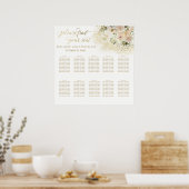 ソフトピンクのロマンチックなフローラ金ゴールド書 ポスター (キッチン)