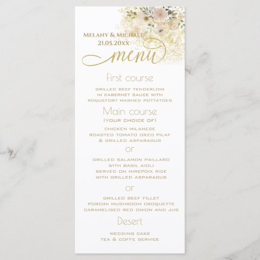 ソフトピンクのロマンチックなフローラ金ゴールド書 メニュー (正面)
