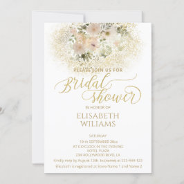 ソフトピンクのロマンチックなフローラ金ゴールド書 招待状