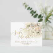 ソフトピンクのロマンチックなフローラ金ゴールド書 案内ポストカード (スタンド正面)