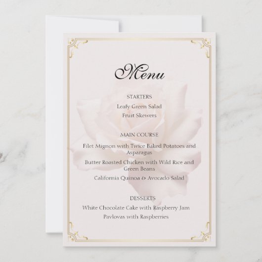 ソフトピンクのローズウェディングメニューカード 招待状 (正面)