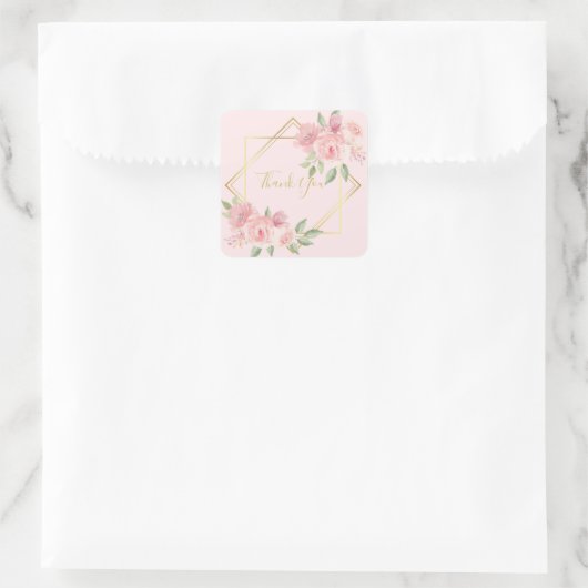 ソフトピンクのローズスクエアステッカー スクエアシール (バッグ)