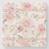 ソフトピンクのヴィンテージバラパターン ストーンコースター (正面)