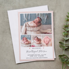 ソフトピンクの写真歓迎ベビー生まれたばかりのガール誕生 案内状