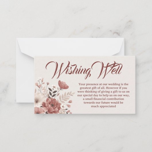 ソフトピンクの埃っぽいフローラウィッシングウェルカード ノートカード (正面)
