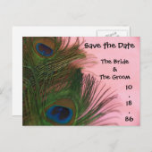 ソフトピンクの孔雀の羽は日付を保存 案内ポストカード (正面/裏面)