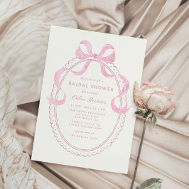 ソフトピンクの手描き弓フレームブライダルシャワー 招待状