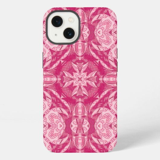 ソフトピンクの抽象的な花の曼荼羅模様 iPhoneケース (裏面)