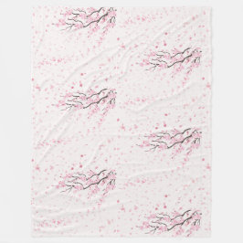 ソフトピンクの桜の花の花柄フリース フリースブランケット