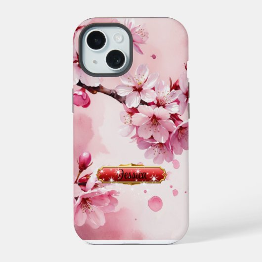 ソフトピンクの桜のiPhone/iPadケース iPhone 15ケース (裏面)