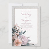 ソフトピンクの植物体結婚枠 招待状 (正面)
