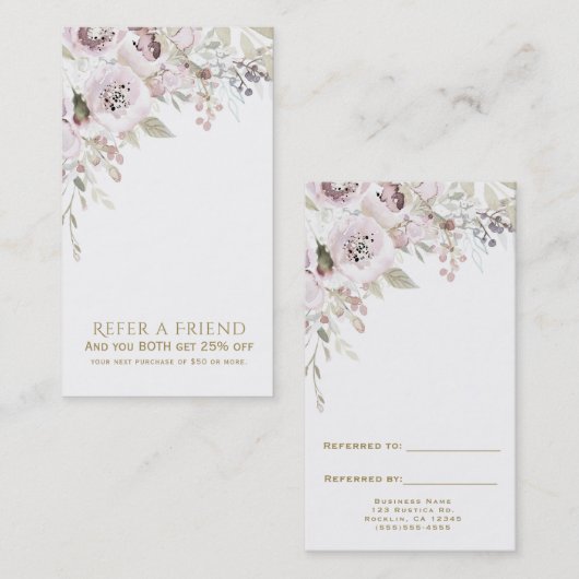 ソフトピンクの水の色のエレガントフローラ友達を参照 紹介カード (正面/裏面)