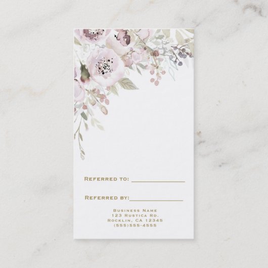 ソフトピンクの水の色のエレガントフローラ友達を参照 紹介カード (裏面)