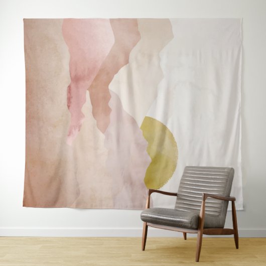 ソフトピンクの水の色の山の風景タペストリー タペストリー (インサイチュ(横))