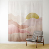 ソフトピンクの水の色の山の風景タペストリー タペストリー (インサイチュ)