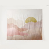 ソフトピンクの水の色の山の風景タペストリー タペストリー (正面(横))