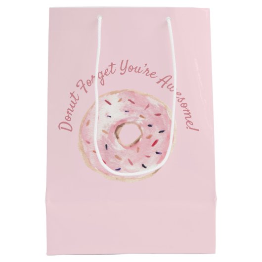 ソフトピンクの水の色の忘れドーナツあなたは素晴らし ミディアムペーパーバッグ (裏面)