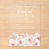 ソフトピンクの水の色の花ブライダルシャワー アクリル招待状 (正面)
