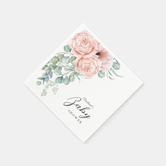 ソフトピンクの水カラーフローラガールベビーシャワー スタンダードカクテルナプキン (角)
