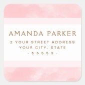 ソフトピンクの水カラー差出人住所ラベル スクエアシール (正面)
