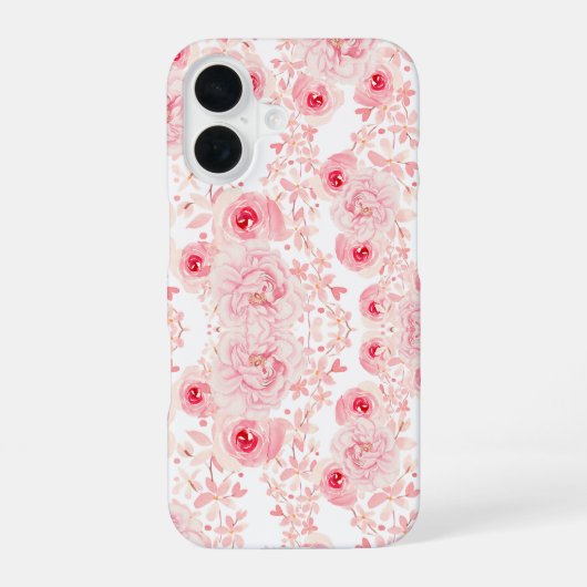 ソフトピンクの水彩バラシームレスパターン iPhone 16ケース (裏面)