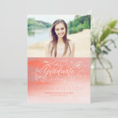 ソフトピンクの水彩写真卒業 招待状 (スタンド正面)