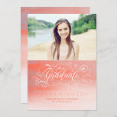 ソフトピンクの水彩写真卒業 招待状 (正面/裏面)