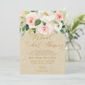 ソフトピンクの水彩花のバーチャルブライダルシャワー 招待状 (スタンド正面)