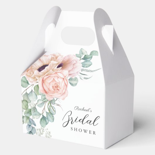 ソフトピンクの水彩花イラストのウェディングシャワーボックス フェイバーボックス (正面)