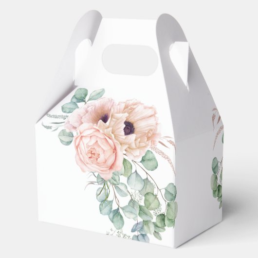 ソフトピンクの水彩花イラストのウェディングシャワーボックス フェイバーボックス (裏面)