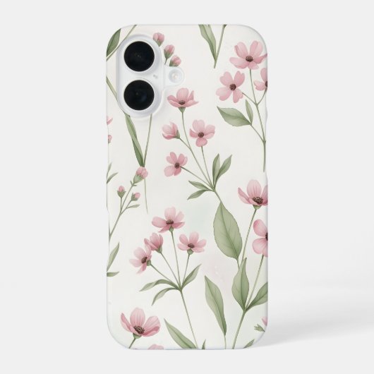 ソフトピンクの水彩花コスモスフラワーボタニカル iPhone 16ケース (裏面)