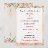 ソフトピンクの水彩花フレーム 招待状 (正面/裏面)