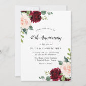 ソフトピンクの水彩花モチーフ 40周年結婚記念日 招待状 (正面)