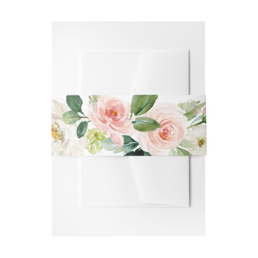 ソフトピンクの水彩花束 招待状ベリーバンド (正面例)