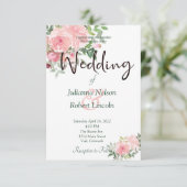 ソフトピンクの水彩花柄のウェディング招待状 招待状 (スタンド正面)