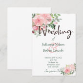 ソフトピンクの水彩花柄のウェディング招待状 招待状 (正面/裏面)