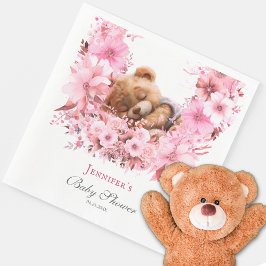 ソフトピンクの眠れるクマのベビーシャワー スタンダードランチョンナプキン