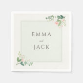 ソフトピンクの緑の名結婚前 スタンダードカクテルナプキン (正面)