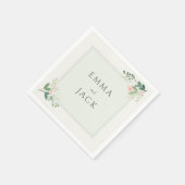 ソフトピンクの緑の名結婚前 スタンダードカクテルナプキン (角)