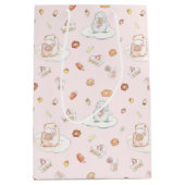 ソフトピンクの羊とペンギンのデザートパターン ミディアムペーパーバッグ (正面)